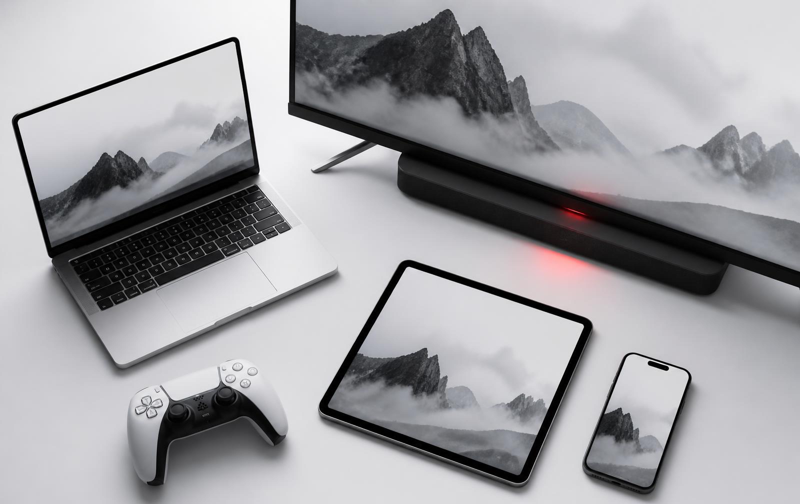 Smart TV, notebook, tablet, smartphone e controle de videogame conectados
